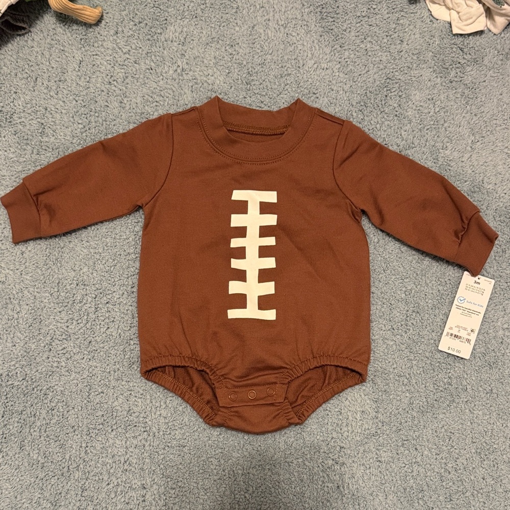 Brown Football baby one piece 3 month